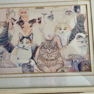 Vintage Zoe Stokes Distressed Framed Print, Sea of Cats, Detailed Expressions